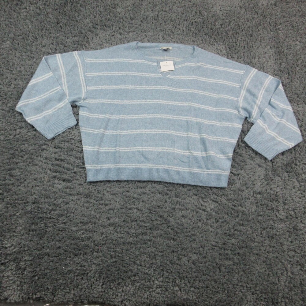American Eagle Sweater Womens XL Blue Striped Crewneck Cropped 3/4 Sleeve NWT